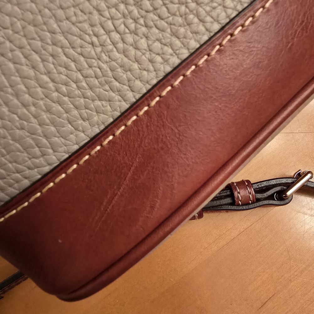 DOONEY & BOURKE Taupe Zip Zip Domed Pebbled Leather Satchel w Strap - Picture 15 of 16